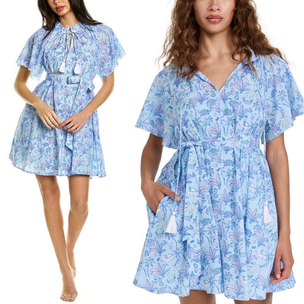 Roller Rabbit Paradise Temmy Dress Medium blue jungle floral pockets lightweight